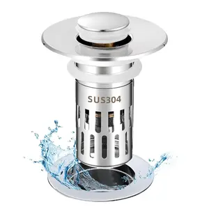 2-in-1 Universal Bathroom Sink Stopper Pop-up Anti-Clog Filter with Fine-Mesh SUS304 Stainless Steel for Easy Operation and Long-Lasting Performance Bathroom Sink Strainer Steel Sink Stopper