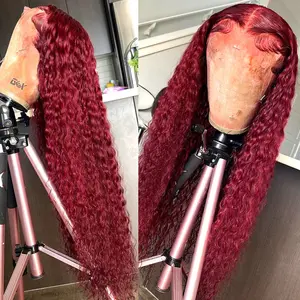 Bling Hair Deep Wave 99j Red Burgundy Wig 13x6 HD Transparent Pre Plucked Lace Frontal Wigs Human Hair 13x4 Lace Wavy Red Curly Wigs 100% Brazilian Human Hair 180% Density with Baby Hair