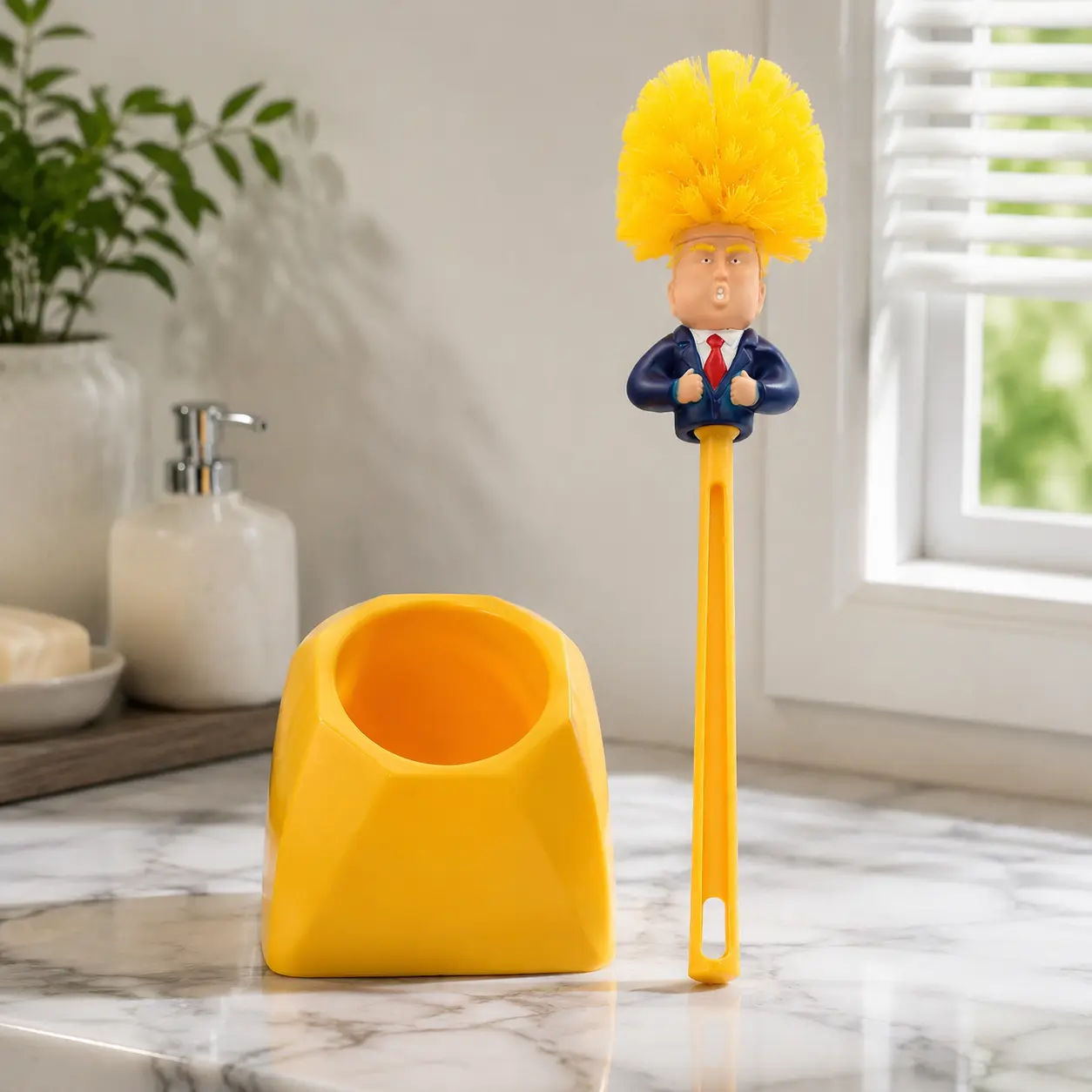 Funny Prank Toilet Brush Cleaner - Thumb Up "Commander in Crap" Humorous Scrubber, Make Toilet Great Again