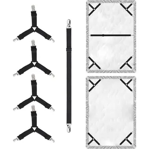 Upgraded Bed Sheet Straps 5 count, Heavy-Duty Elastic Bands with Reinforced Metal Clips - Securely Lock Mattress Covers & Fitted Sheets  Full/ Size Beds, Anti-Slip Design (Black)