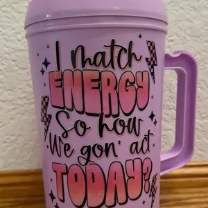 I match energy so how you gon act today 34oz Trucker Mug - Perfect for Your Morning Drinks - Drinkware, Cup Reusable Tumbler Washable Coffee Beverage Lid Stylish Reuse