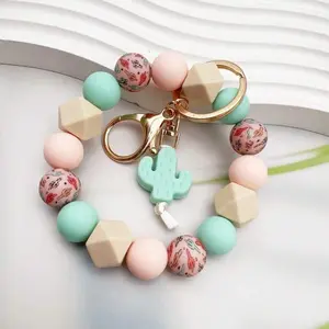 Western Style Cactus Silicone Beaded Keychain - Perfect for Car and Home Decor woman teen portable keychain keychains keychain  bundle  set