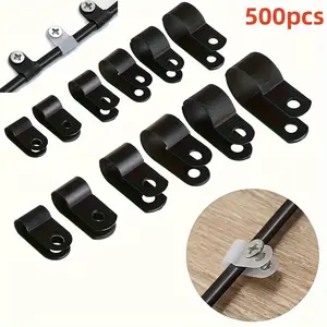 500pcs Plastic P Clips Soft Tube Fastening Cable R-Type Nylon Cable Clamps Hose Clamps Installation Fixing Hardware Accessories