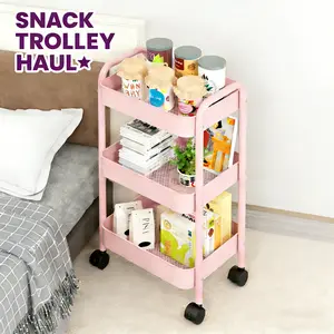 3-Tier Rolling Utility Cart with Lockable Casters | Space-Saving Metal Storage Organizer for Kitchen, Bathroom, Office & Dorm | Multi-Purpose Shelving Unit for Makeup, Craft Supplies & Office Tools | Easy Assembly & Large Capacity