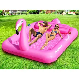 Luxury flamingo inflatable tanning pool 81x60 sunbathing pool lounger float blow up tanning pool suntan tub tanning water bed float with cup phone holder lounge pool for adults
