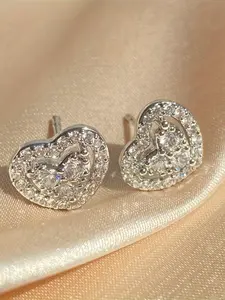 Cute S925 Silver Heart Earrings, Couple Ear Studs, Sparkling Zircon Design, Daily Commuting, Party Wear, Casual Style