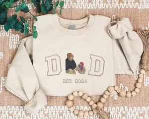 Personalised Photo Sweatshirt For Dad Embroidered Sketch From Picture Jumper Custom Dad Est Year Sweater Family Matching Fathers Day Tops