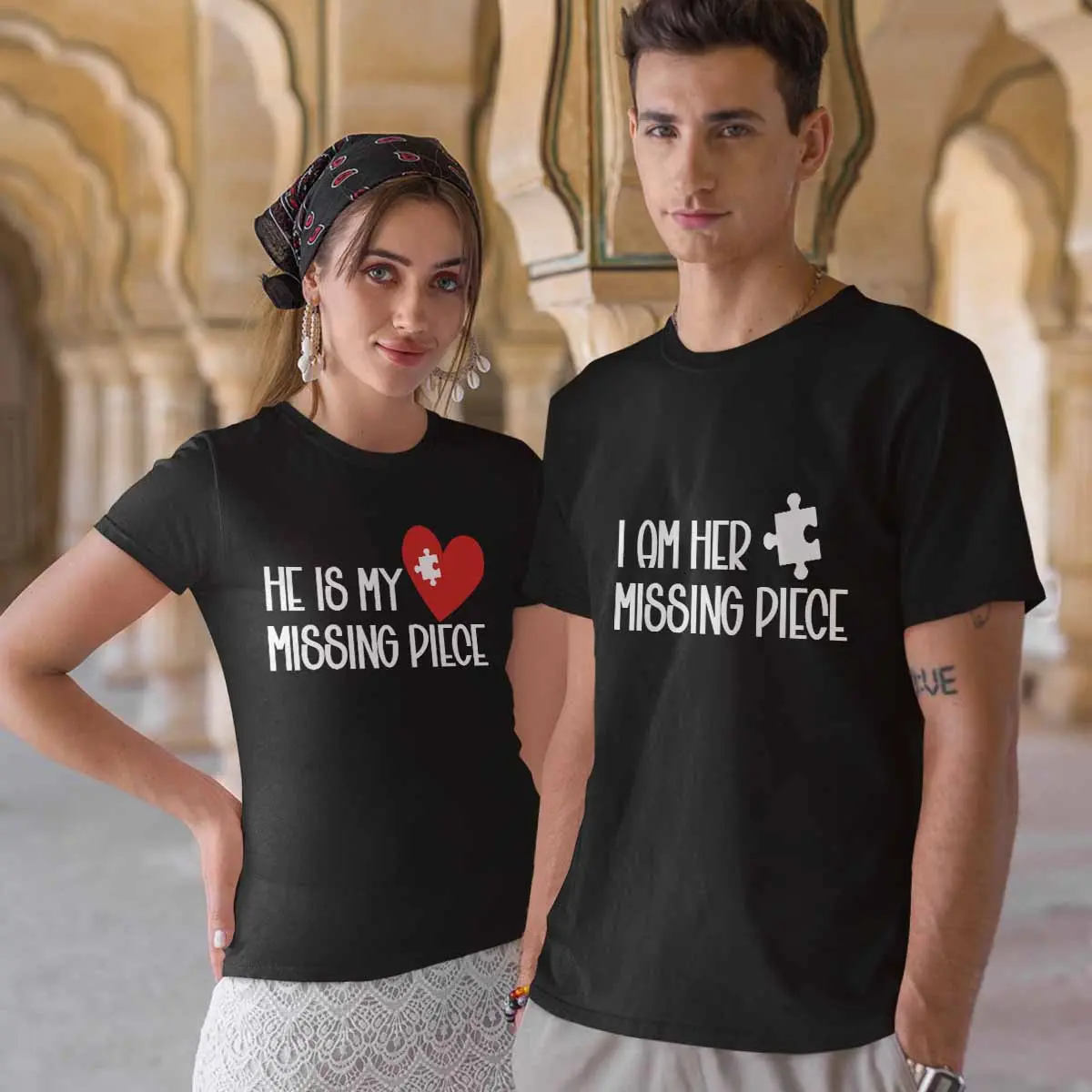 Tawny Matching Missing Piece Couple Shirts Valentines Day Gifts for Him Her Boyfriend Girlfriend Shirts