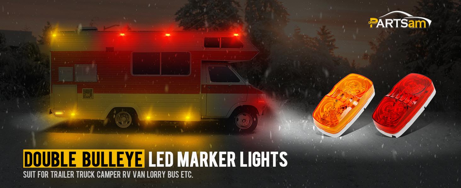 Partsam Trailer RV Marker LED Light Double Bullseye 10 Diodes Clearance Light
