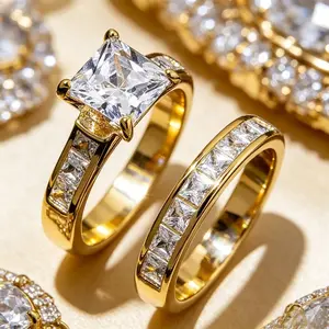 Classic Princess Cut Engagement Ring Set, 2-Piece Promise & Wedding Band, Timeless Statement Jewelry Gift for Her, Ideal for Valentine's Day, Christmas & Special Occasions