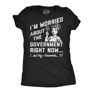 Womens Funny T Shirts Im Worried About The Government Right Now Sarcastic Fourth Of July Graphic Tee for Ladies Funny Womens T Shirts Cute Vintage Fashion Casual Ladies T-Shirt Gift Patriotic Tops for Women Black -