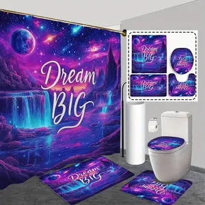 1pc/4pcs Shower curtain set, modern and unique home bathroom art decoration, shower curtain set with 12 hooks, non-slip bathroom rug, U-shaped toilet seat cover, toilet seat cover, bathroom decoration, holiday decoration, Shower Essentials