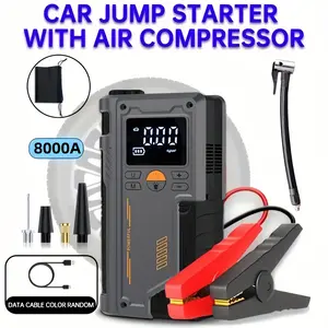 Multi-functional car emergency starter, 2-in-1 car repair kit (180 psi air compressor and 8000A car start power supply), 12V/24V wireless charger, equipped with smart alligator clip and inflation accessories, professional car emergency rescue tool.