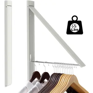 Wall Mounted Drying Rack, Foldable Clothes Airer Rack Duty 65 lbs, No Saving Aluminum Laundry Organizer for Indoor, Balcony, Apartment (White)
