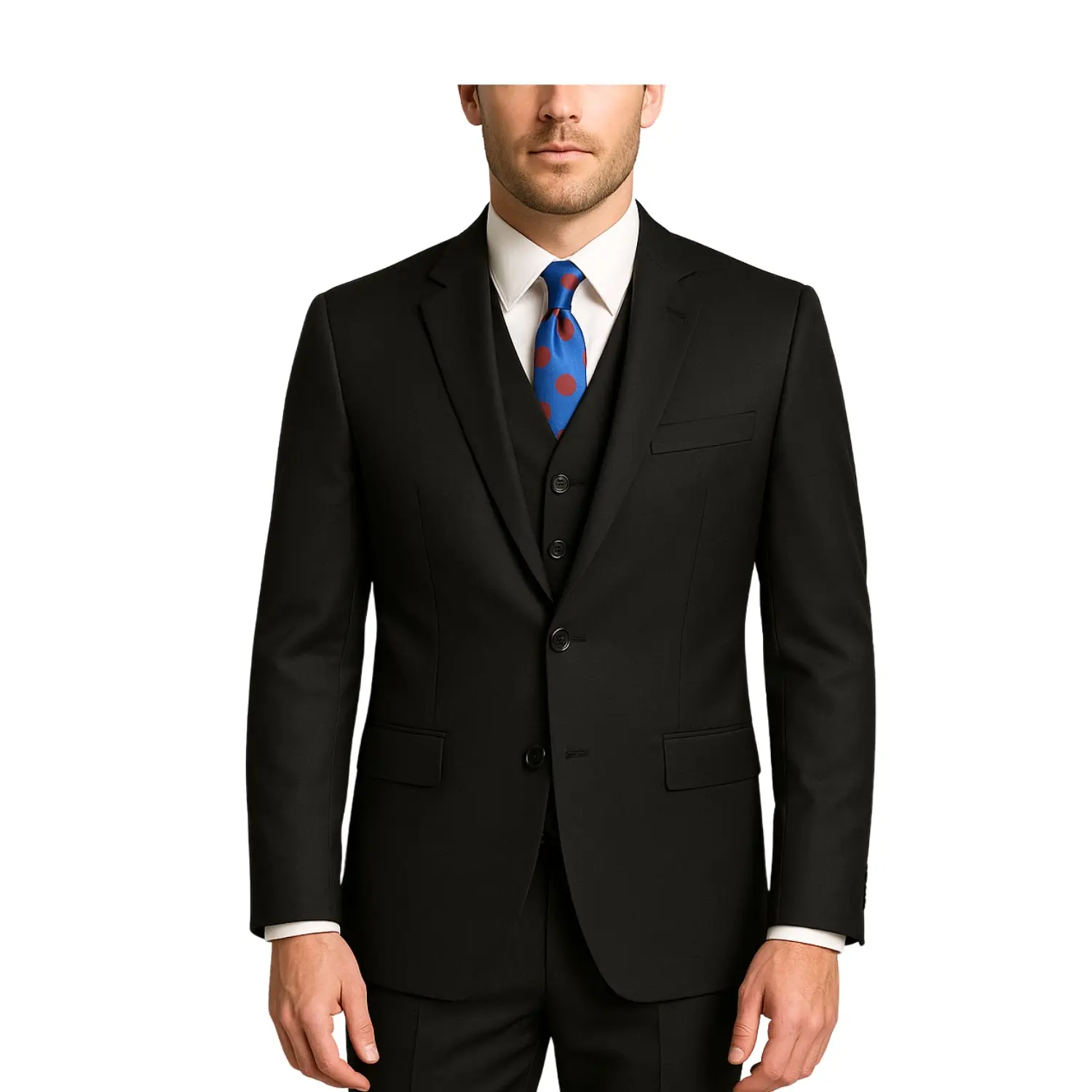 Men's Black 3-Piece Slim Fit Vested Sharkskin Suit - Notch Lapel