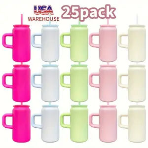 25pcs  16oz Blank Sublimation Matt Macaron Color Stainless Stee Can with Handle For Laser Engraving Drinkware Flasks Stainless Steel 16oz Flask with handle,   Rainbow Colors, Leak-Proof Design for Versatile Beverage Use-Resistance