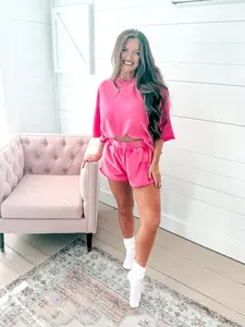 BIRDIE Pretty in Pink V-Neck Two Piece Set