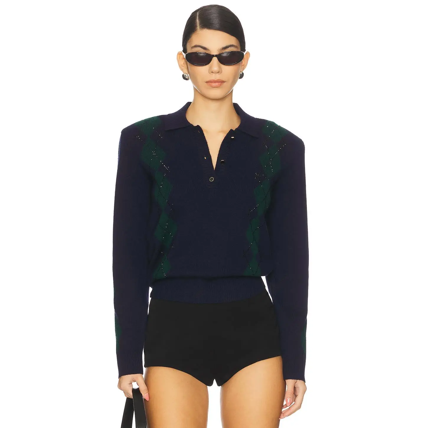 retrofete Nicolina Embellished Polo in Pine & Navy