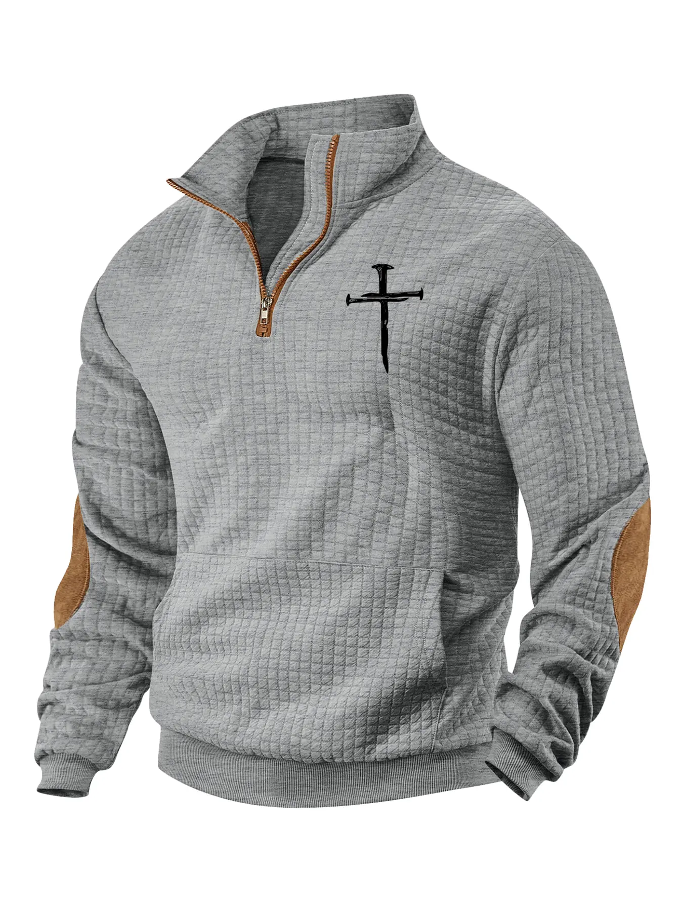 Men's printed half-zip turtleneck waffle-knit sweater, Knitwear, soft and comfortable casual, versatile and practical, suitable for autumn and winter, outdoor travel, daily casual wear
