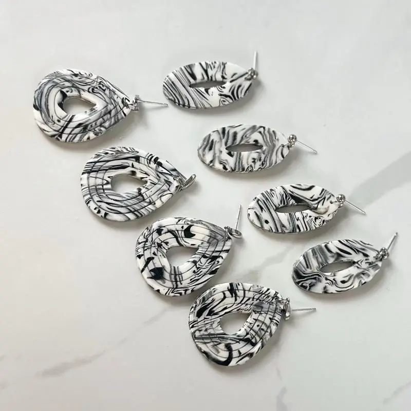 Black and White Clay Drop Earrings