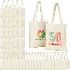 50/120 Pack Canvas Tote Bag Bulk for Business or Group, 13x15 Inches Blank Tote Bags for Sublimation