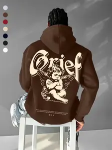 Vintage Streetwear "Grief" Angel Hoodie | Relaxed Fit Dropped Shoulder Graphic Sweatshirt | Harajuku Grunge Style Winter Warm Hoodie for Street Photography & Skateboarding