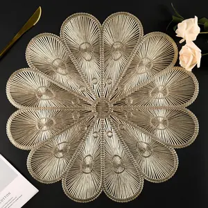 Placemats Set of 6,  Placemat for Dining Table Pressed Vinyl Metallic Flower Table Mats Washable and Wipeable Place Mats for Wedding Party Kitchen Decorations
