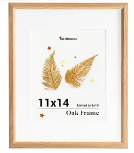 Fun Memories 11x14 Oak Picture Frame for Wall, 11x14 Frame with Matted to 8x10, Solid Wood Picture Frames for Wall Art Photo and Prints (Beige, 1 Pack)