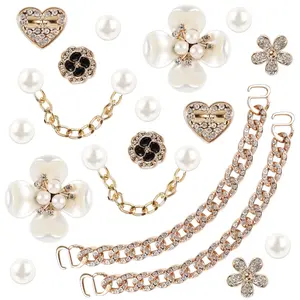 18 Pcs Bling Shoe Charms for Women, Flower Pearl Clog Shoes Accessories, Fashion Crystal Rhinestone Shoes Charms Pearl Chain DIY Sandals Decoration for Women Birthday Party Favors Accessories