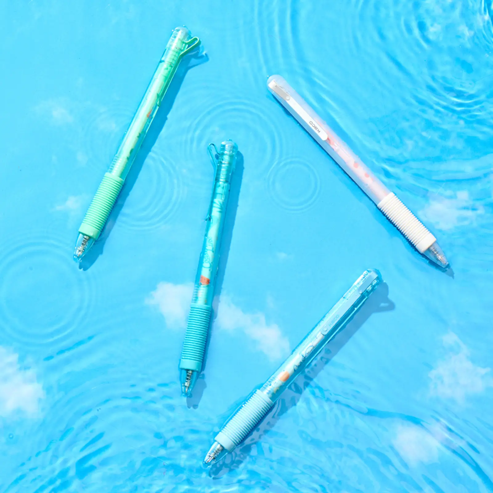 KACO Ocean Blue Coast Line Retractable Gel Pen Set - 2 Boxes (8 Pieces), 0.5mm Fine Point Black Ink, Quick Dry, Rubber Grip, Smooth Write, Cute Office Stationery for BackToSchool Exams, Writing Pen, Office School Supplies