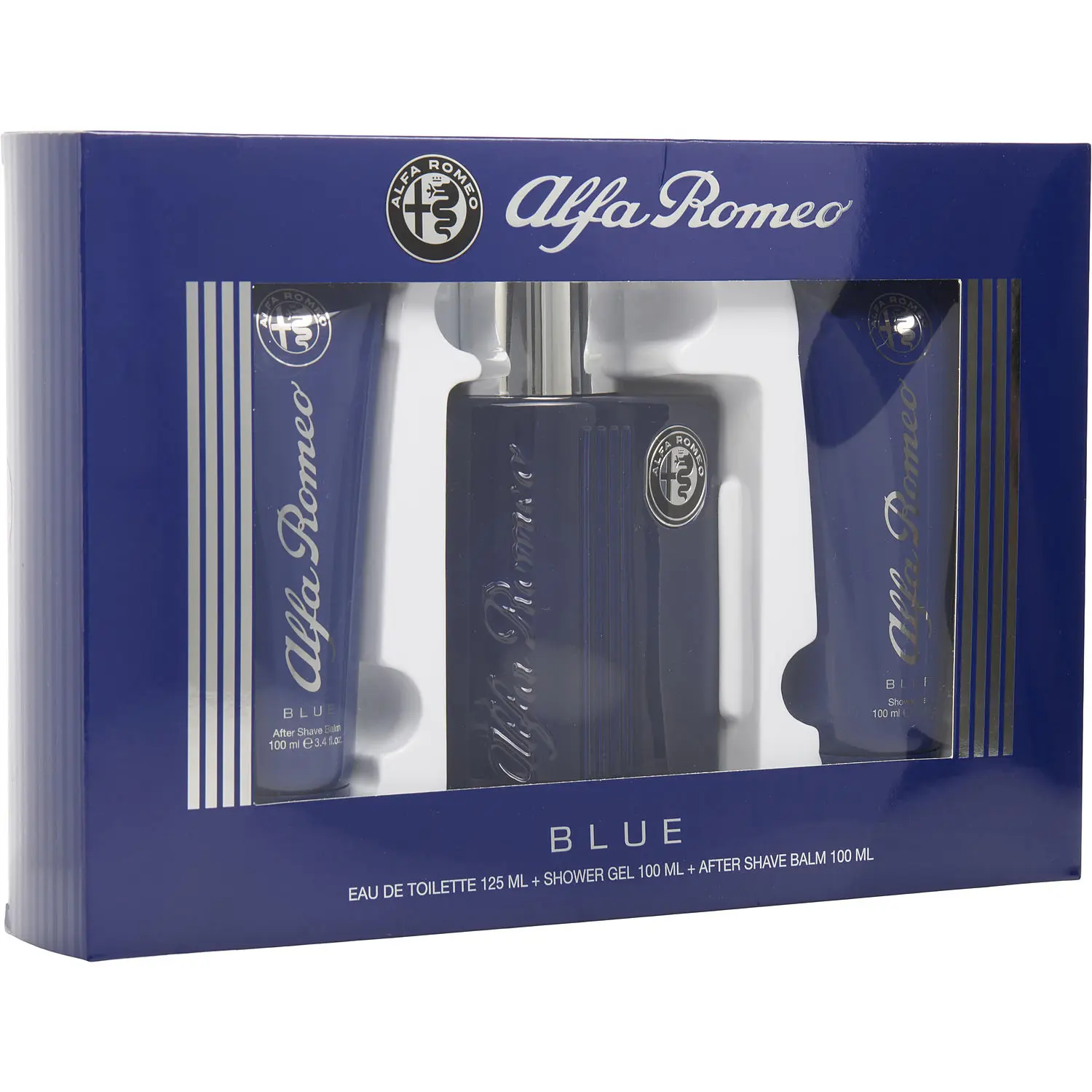 Alfa Romeo Blue Set-Edt Spray 4.2 Oz & Aftershave Balm 3.4 Oz & Shower Gel 3.4 Oz For Men