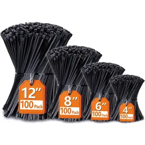 Zip Ties Assorted Sizes(4”+6”+8”+12”), 400 Pack, Black Cable Ties, UV Resistant Wire Ties
