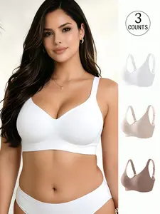 3 Pack / 5 colors, women's seamless jelly bra, Breathable Comfy Bra, four rows of four hooks, push-up and lift, adjustable sports vest, suitable for daily wear, comfortable, breathable and skin-friendly, women's large-size bra without underwire