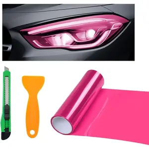 Tint Vinyl Film Sticker Sheet Roll for Car Headlight, 12*48 Inch Auto Taillight Vinyl Wrap Film, Self Adhesive Fog Light Vinyl Film with Squeeze & Cutter, Car Accessories (Pink)