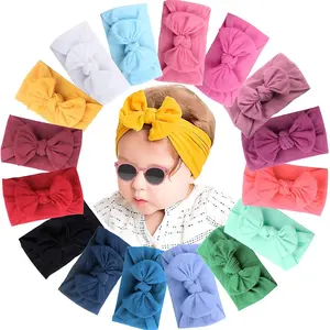 L-HDW011 Soft Wide Turban Baby Headbands with 4.5 Inches Hair Bow Headwraps for Baby Girls Infants Newborn Hair Accessories Toddlers Kids and Children Machine Washable Elastic Nylon Spandex