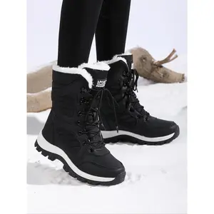 Neutral long snow boots with a thickened lining and slim design—multifunctional, warm, casual outdoor footwear for men and women in winter.
