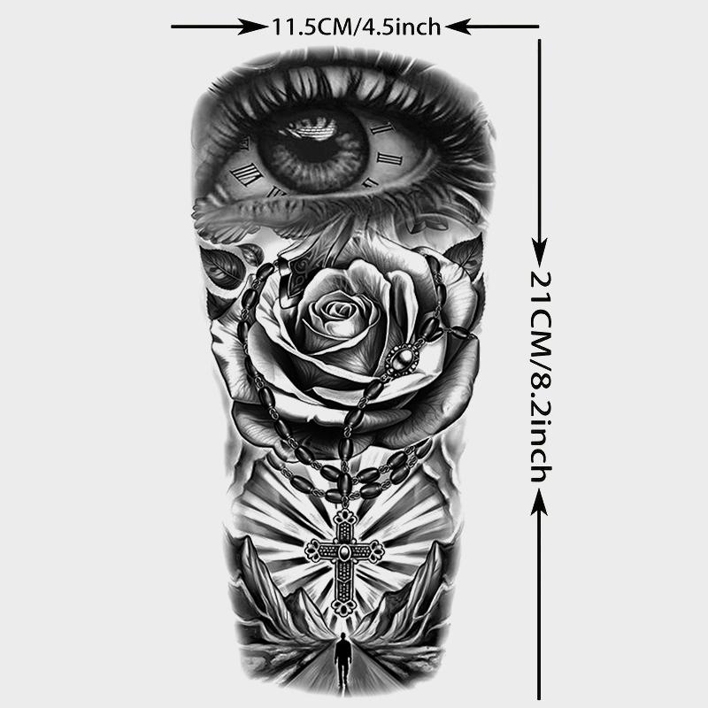 8 Pcs Jesus Cross Temporary Tattoo Stickers, Waterproof Eagle Jesus Eye Prayer Hand Rose Design, Unisex Adult Leg Arm Fake Sleeve Tattoos, Body Fake Tattoos
