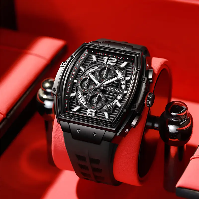 TINAIBIN Men's Luxury Bucket Waterproof Quartz Watch with Stopwatch and Calendar Features, Suitable for Outdoor Sports, Parties, Daily Wear, and Gifting