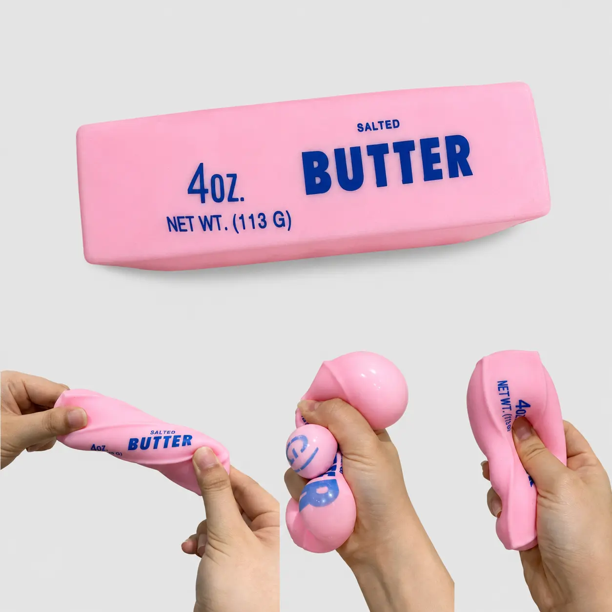 Pink Butter-Shaped Squishy Toy, 4 oz Flour-Filled Soft Squeeze Fidget, Compact Sensory Desk Toy for Teens & Adults, Fun Gift dealsforyou