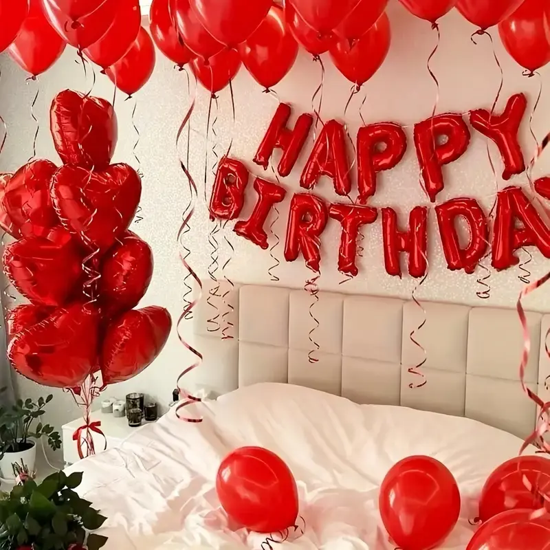 1051 Pieces Birthday Party Balloons Decorations Set, Includes Happy Birthday Banner, Latex Balloons, Foil Heart Balloons, Rose Petals, Ideal for Theme Birthday Parties and Family Gatherings, Balloon Arch Kit
