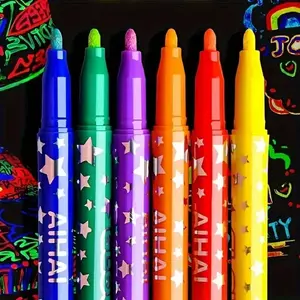 Glow in The Dark Highlighter Pen, 6 Counts/set Colorful Highlighter Pen, Writing Pen for Art & Craft