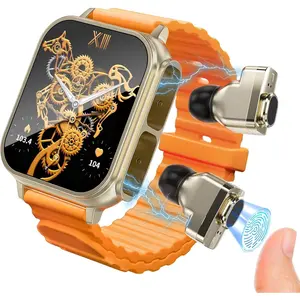 Smart Watch with Earbuds, 1.96" Smartwatch for Android/iOS, Watches for Men Women IP67 Waterproof Fitness Tracker with Heart Rate Blood Oxygen Sleep Monitor, Sports Calls Message (Orange)