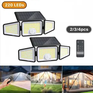 2-Pack 3-Head Solar Outdoor LED Security Lights, 2500LM Motion Sensor Spotlights, 270° Wide-Angle, IP65 Waterproof Solar Outdoor Lights for Garage