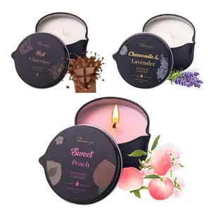 3 Pack Soybean Wax Scented Massage Oil Candle for Skin Moisturizing- Low Temp Body SPA Candle-Gift Candle Set-6.9OZ (Sweet Peach Hot Chocolate Lavender Chamomile)