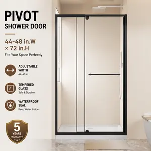 44-48 in. W x 72 in. H Pivot Shower Door, Black Framed Swing Shower Door with 1/4" SGCC Tempered Glass, Stainless Steel Towel Bar Handle, Waterproof Magnetic Seal, Reversible Installation