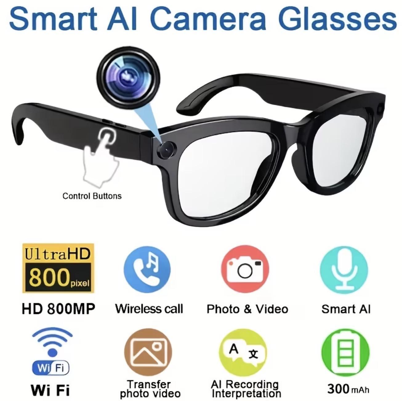 SMART AI CAMERA GLASSES UltraHD 800MP HD 32G Memory Wireless Call Photo Video Smart AI Wi Fi 300mAh Battery Wearable Best Selling