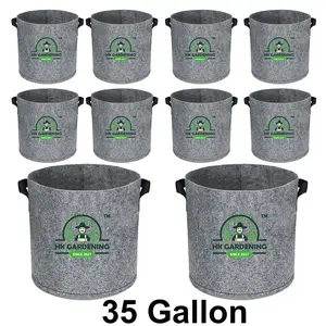 Plant Grow Bags 35 Gallon/ 3 Pcs/ 5Pcs/ 10Pcs  Round Fabric Pot Aeration  Grey - With handle ,Ideal for Home and Garden -HK Gardening