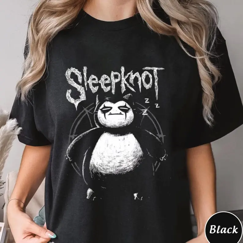 Sleepknot Shirt Funny Snorlax Parody Metal Band T-Shirt Cute Goth Rock Tee Unisex Gift