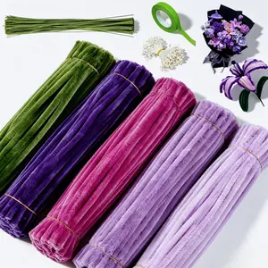 521  pipe cleaner craft set, pipe cleaner flower bouquet making set, boxed in 5 different colors; DIY flower making kit (including floral wire, gardening tape, and flower stamens) (blue set)