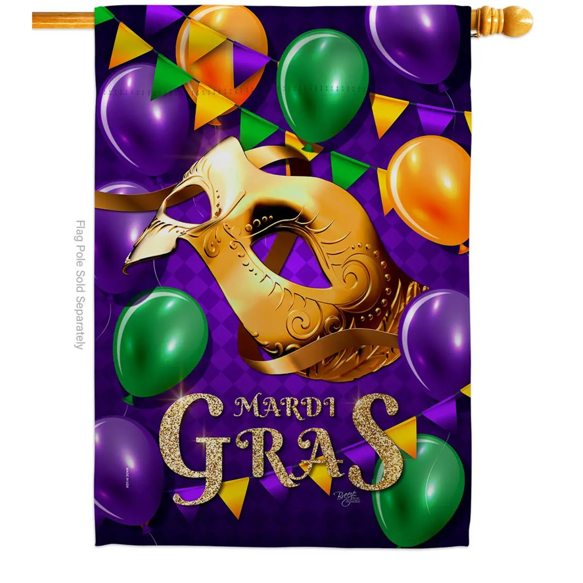 Breeze Decor H118017-BO 28" x 40" Eco-Friendly Mardi Gras Balloons Print Decorative Hanging Flag, 0.49 lbs Double-Sided Vertical Garden Decor for Outdoor Yard, Indoor Party (Home Improvement Supply for All Ages)
